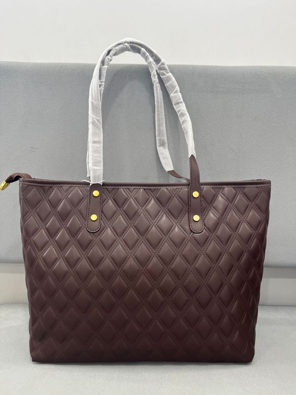 Diamond Pattern Leather Tote Bag L46xL38xW16xH33 - Brown