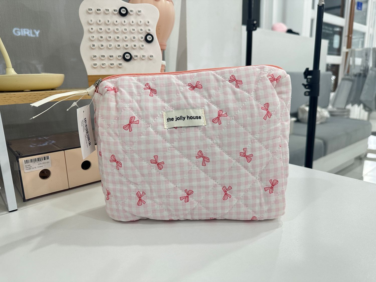 karo Ribbon Bow L Pouch - Pink