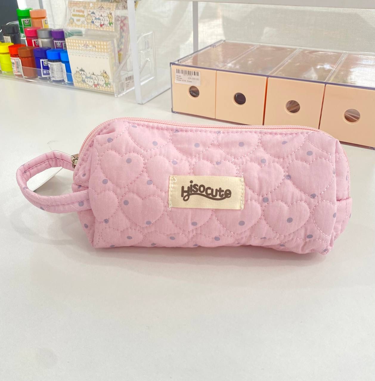 Heart Pattern &amp; Polka Dot Medium Pouch - Pink