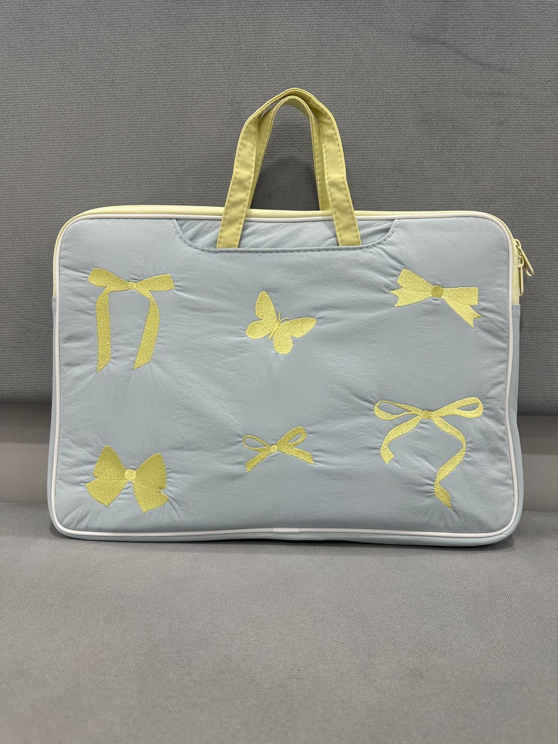14inches Ribbon &amp; Bow Handle Laptop Bag - S.Blue