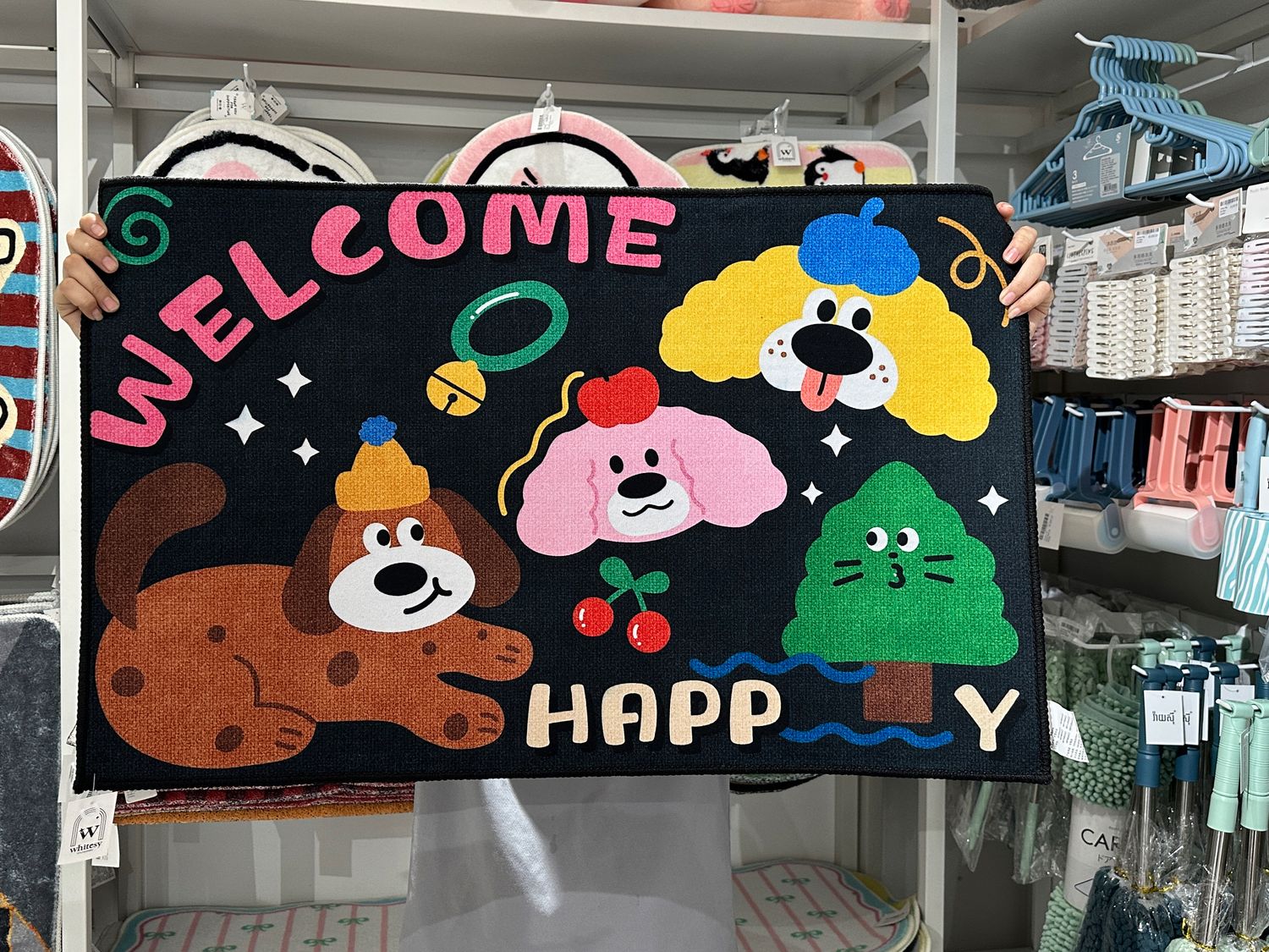Pink Welcome Happy Doormat 50x80cm AU3 -  Black