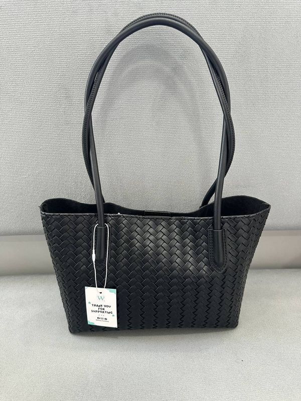 Braided Pattern Mini Tote Bag AU3 - Black