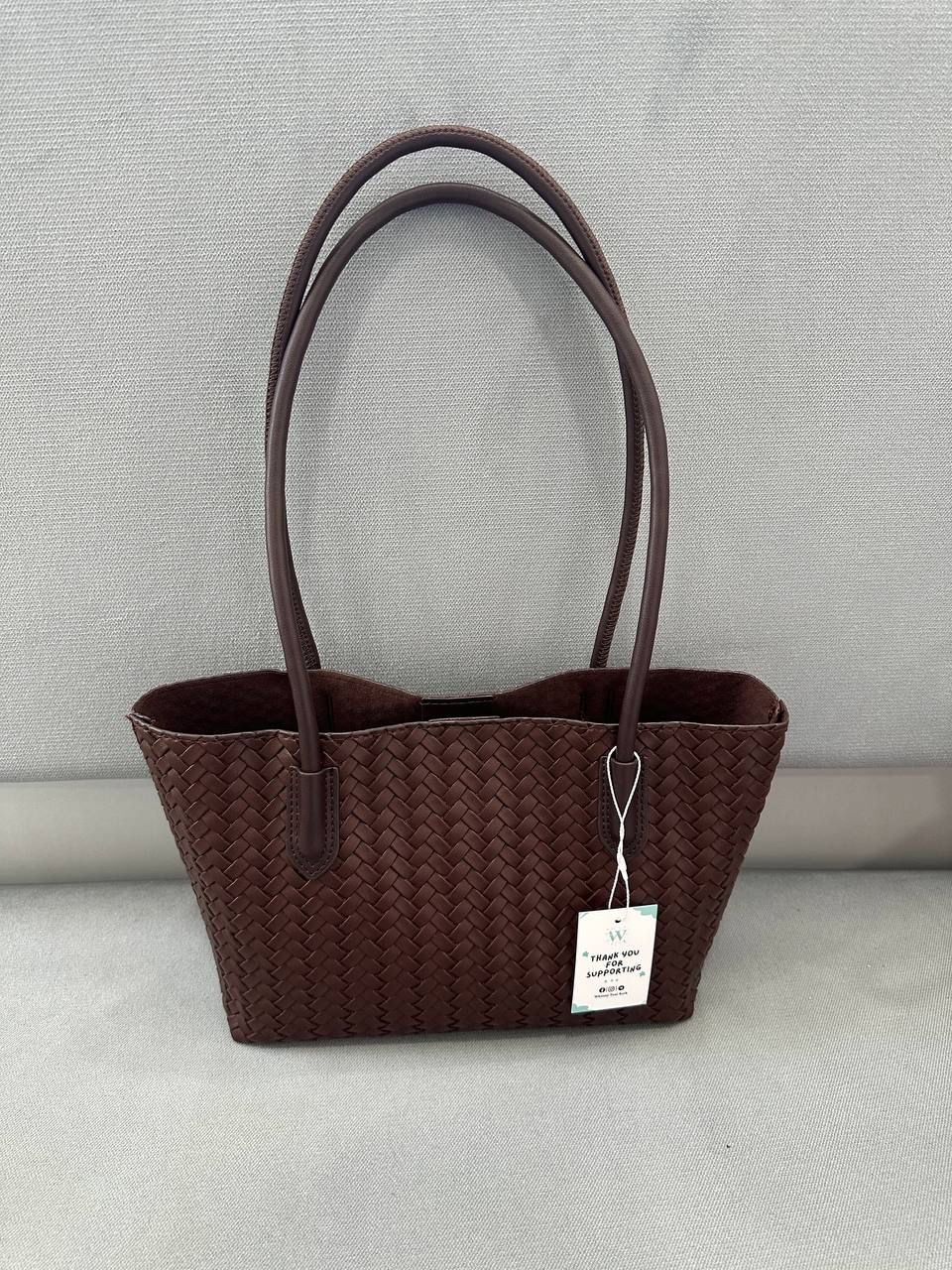 Braided Pattern Mini Tote Bag AU3 - Brown