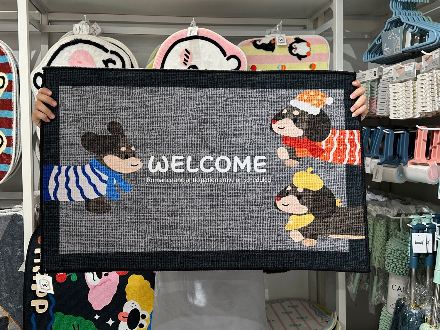 Three Doggies Doormat Welcome 50x80cm AU3 -  Black