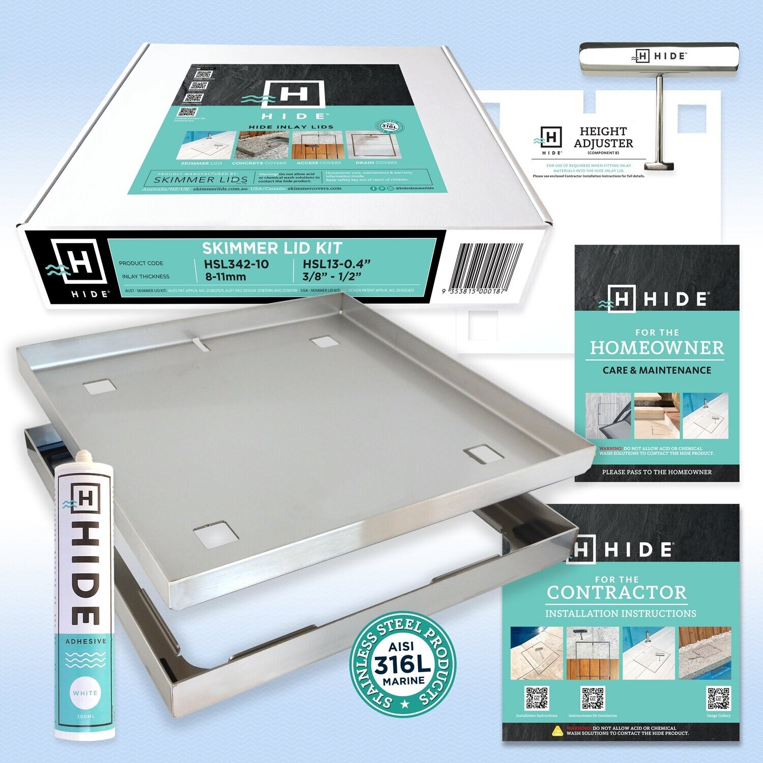 Hide Skimmer Lid - 342mm, Size: 8 - 11mm Inlay