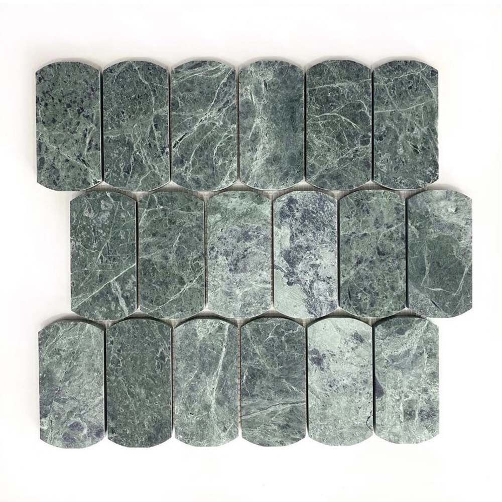Dark Green Stone Arc Honed Marble Mosaics