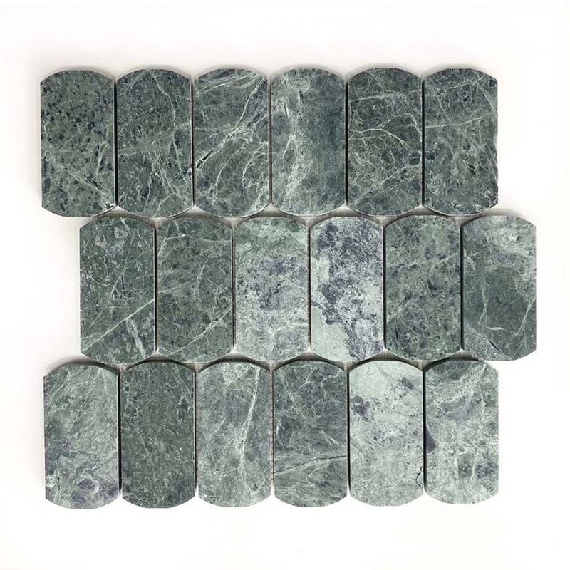 Dark Green Stone Arc Honed Marble Mosaics