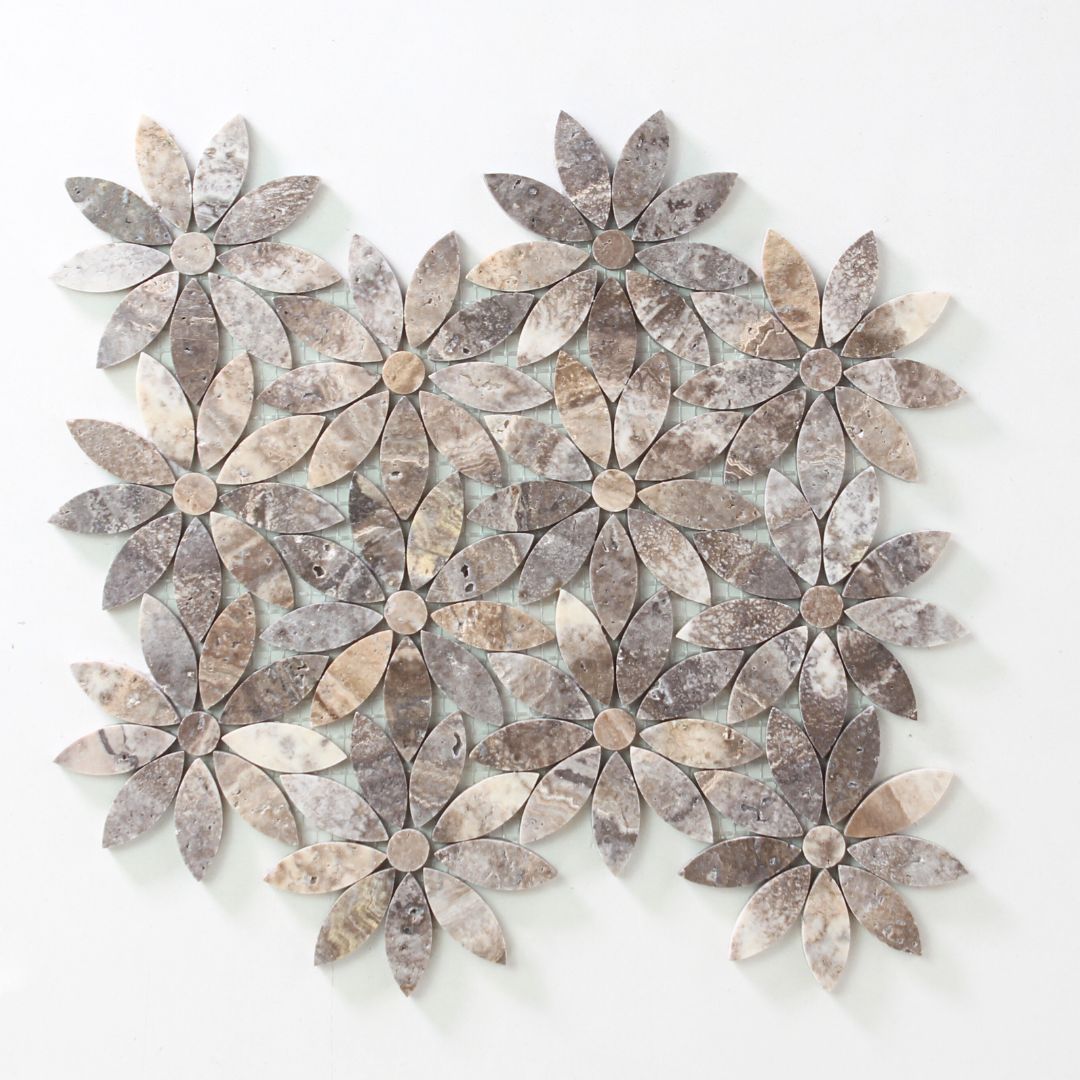 Eon Petals Silver Limestone Mosaics Eon Petals Silver Limestone Mosaics