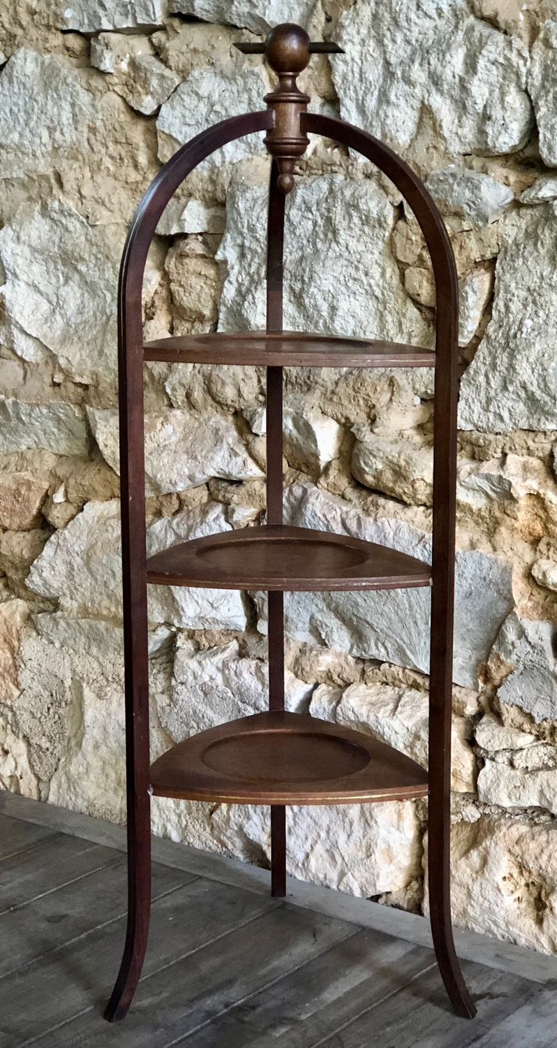 Prachtige vintage luxe notenhouten cake standaard