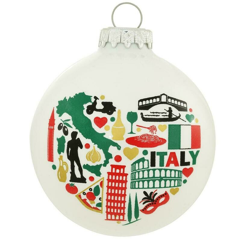 Italy Heart Glass Ornament