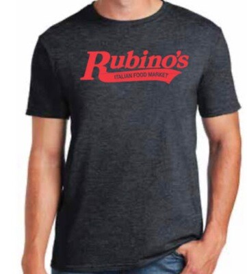 Rubino's Heather Grey T Shirt with Red Writing