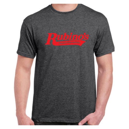 Rubino's Heather Grey T Shirt with Red Writing