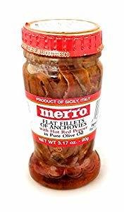 Merro Flat Fillets of Anchovies with Hot Red Peppers in pure Olive Oil