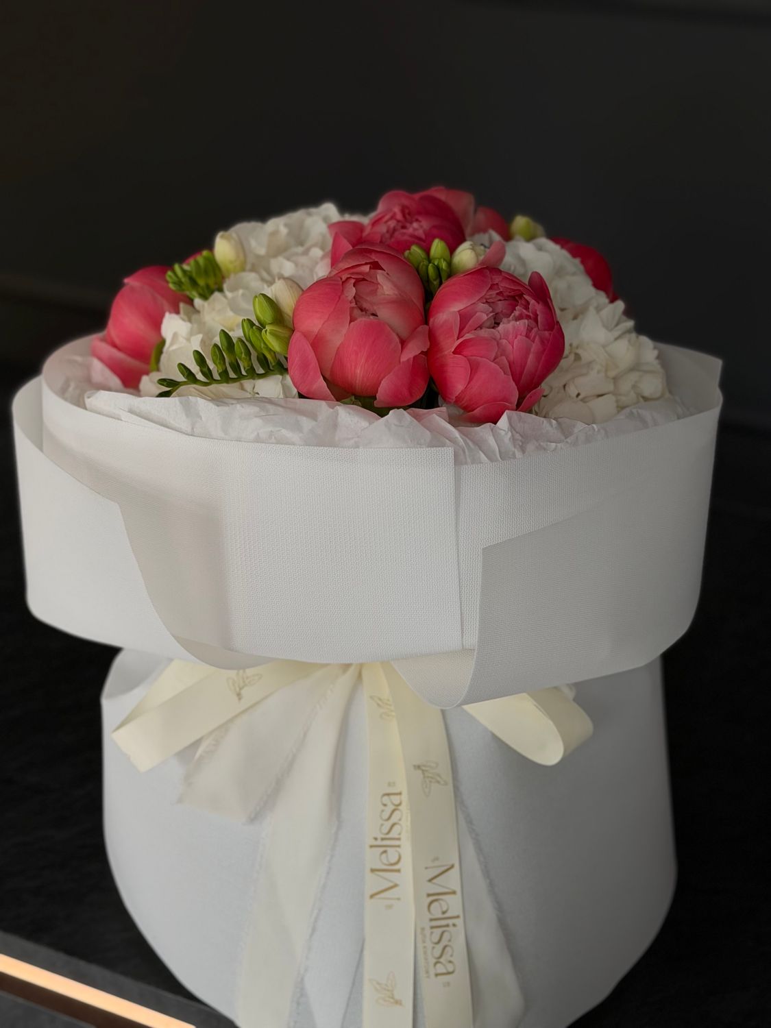 Bouquet of hydrangeas, peonies and freesias «Grace»