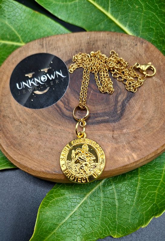 St Christopher gold  pendant necklace
