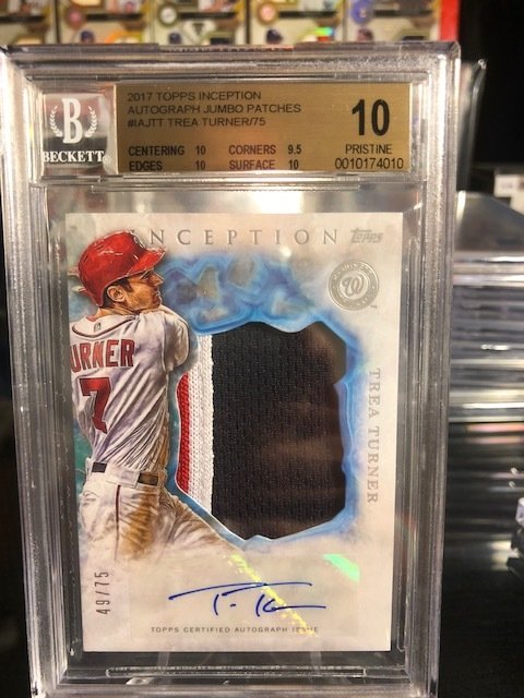 Trea Turner 2017 Topps Inception Jumbo Patch 3-Color Auto 49/75 BGS 10