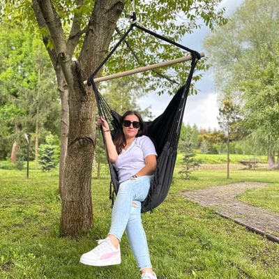 Fotel wiszący brazylijski z poduszkami i zestawem montażowym – boho szary 130×100 cm | MAMWYBUJANE