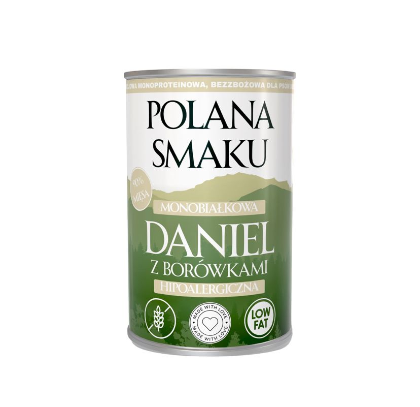 Polana Smaku daniel z MALINAMI   mokra karma dla psa 400g