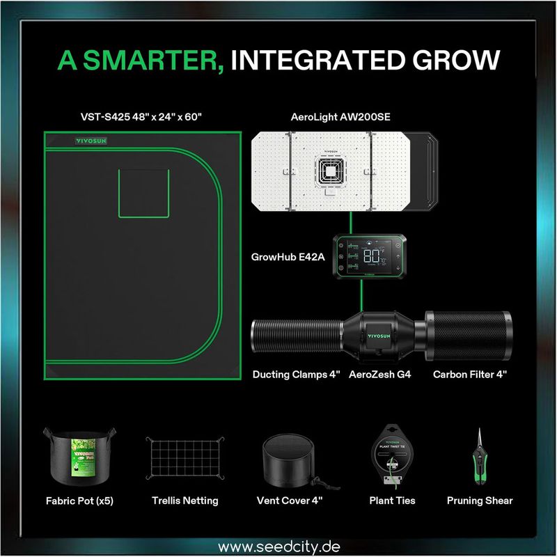 Vivosun - Smart LED Growbox Komplettset GIY-SGS-42 - 200W - 120x60x150cm