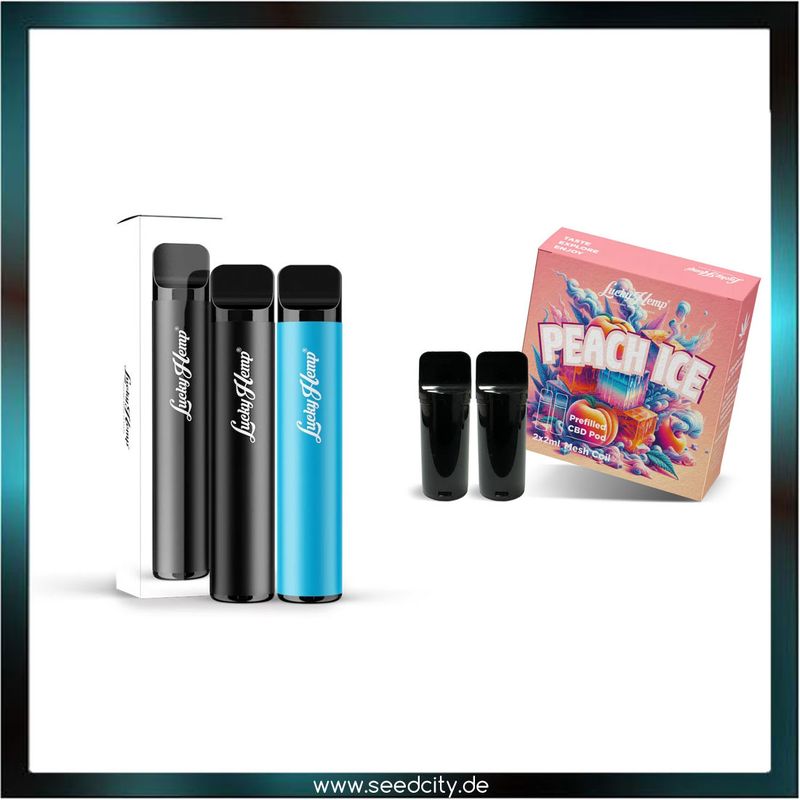 Lucky Hemp - Vape Batterie + 2 x Pods Peach Ice