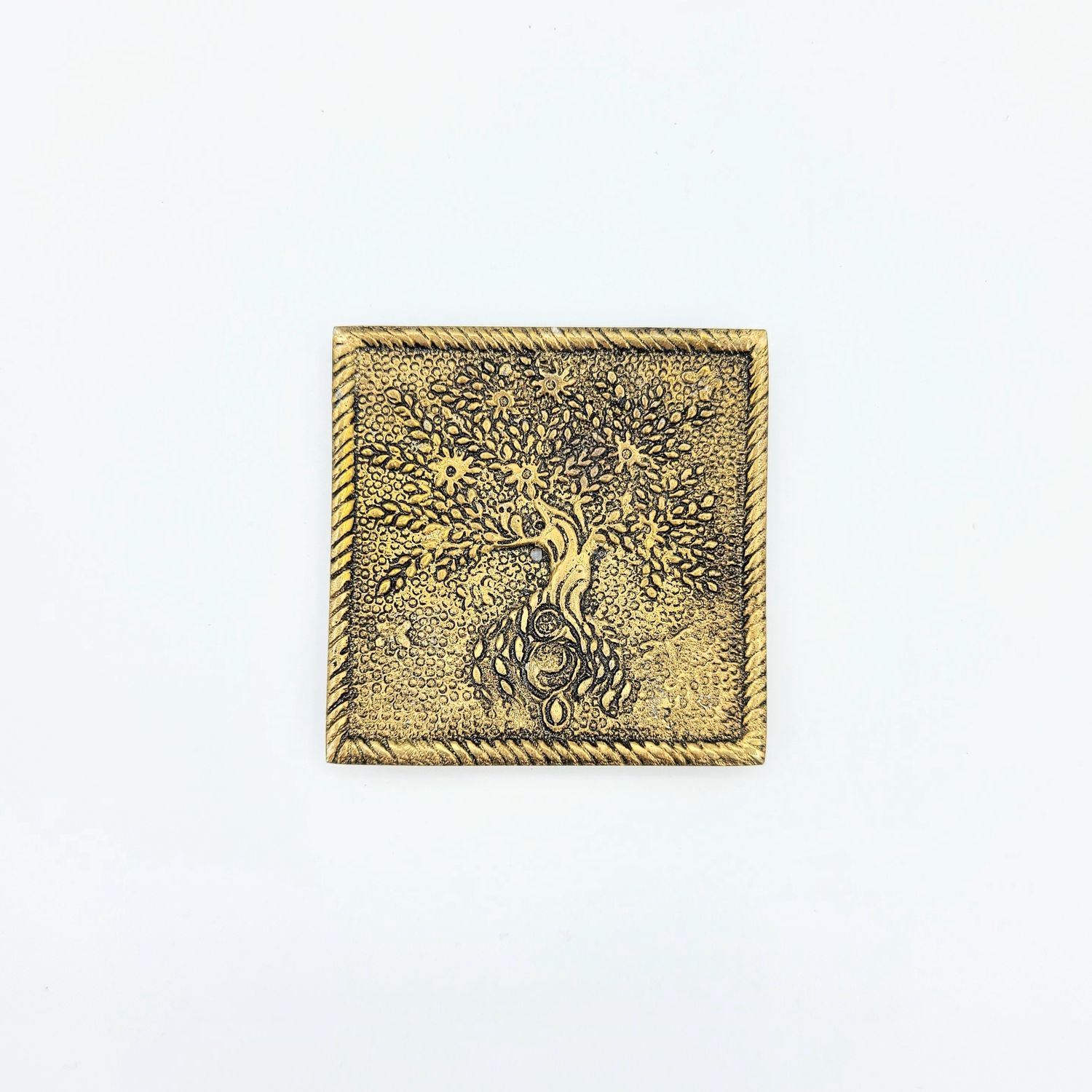 Square Metal Incense Holder, Design: Tree of Life, Type: Brass