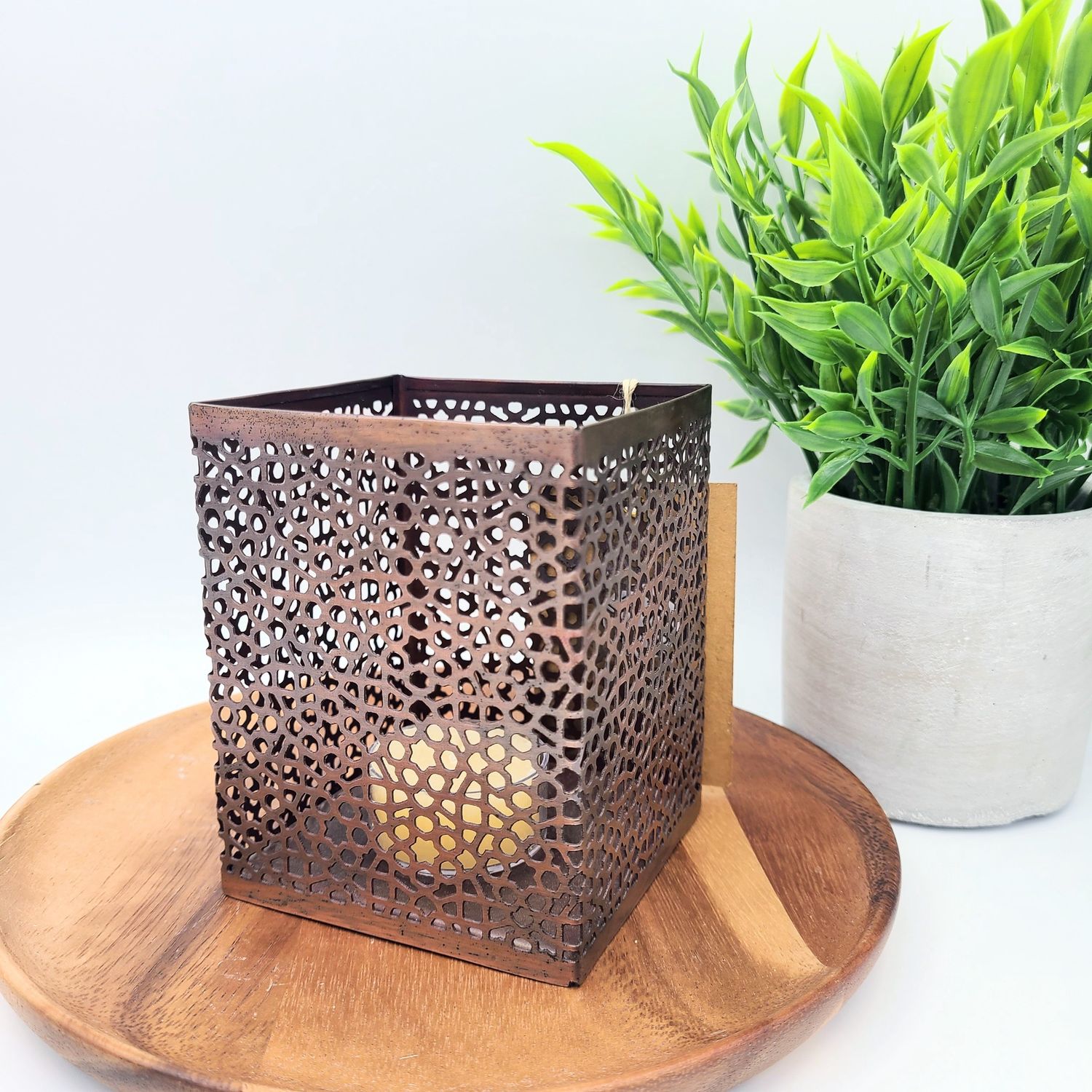 Square Copper Fillagree Candle Holder