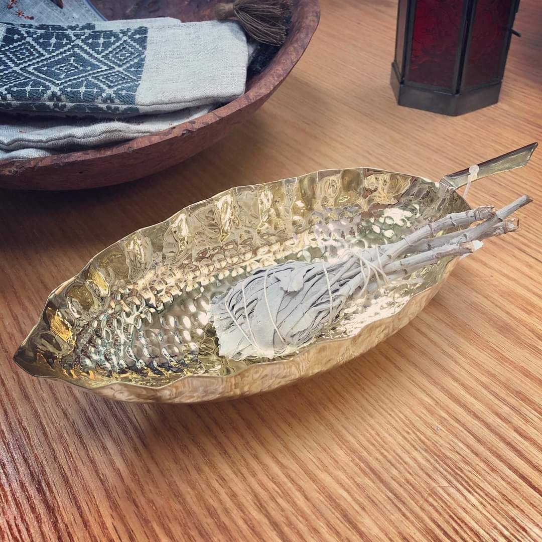 Hammered Brass Leaf Sage Burner