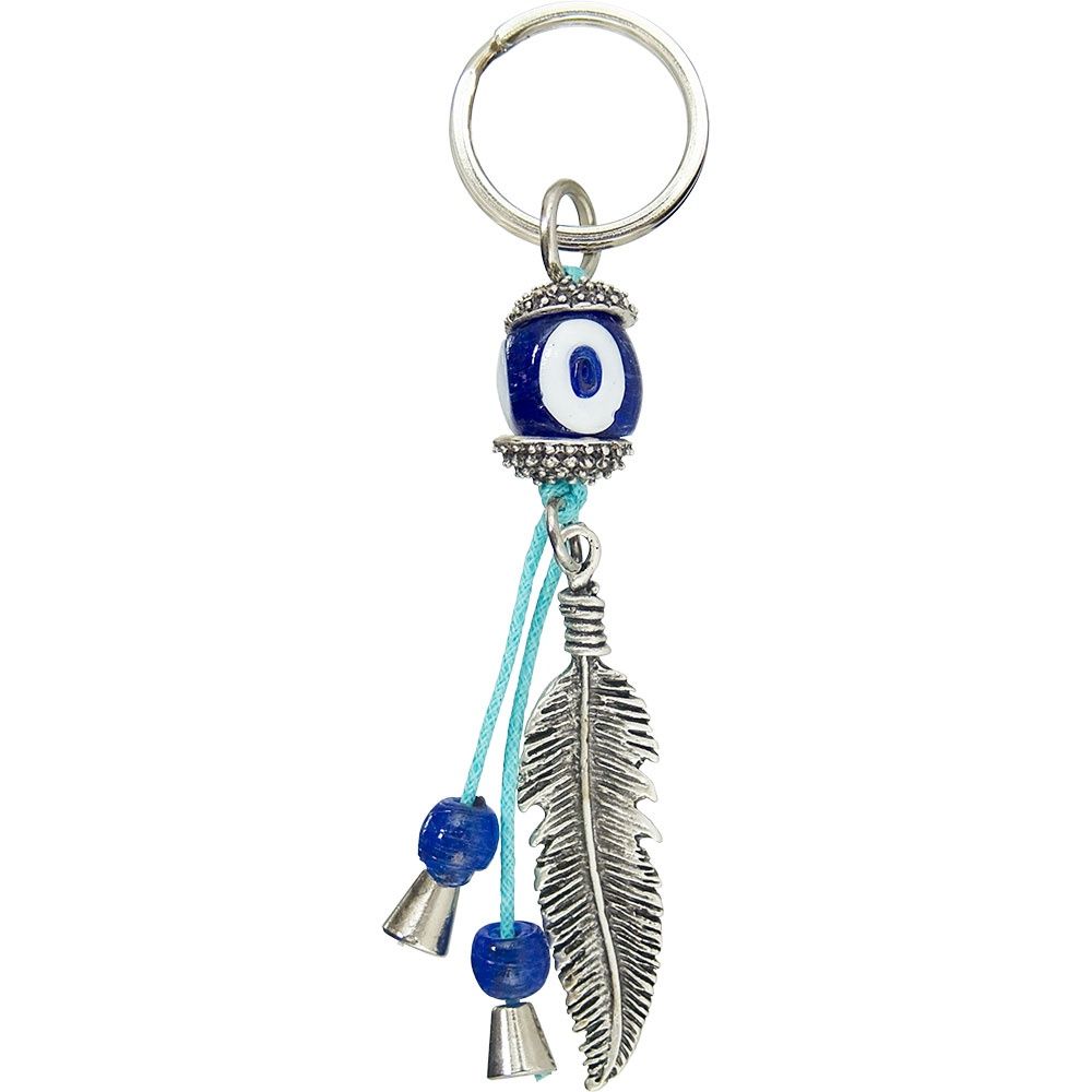 Evil Eye Key Chain Beads &amp; Feather charm