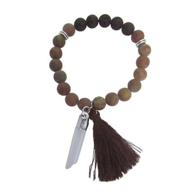 Mala Bracelet - Jasper with Crystal and Tassel
