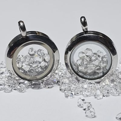 Pendant - Herkimer Diamond Chips in Round Stainless Steel Container