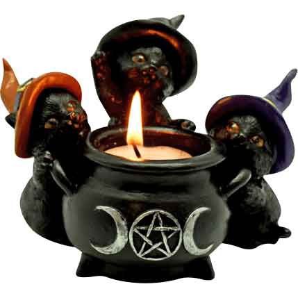 3 Witchy Cats Cauldron Tealight Holder