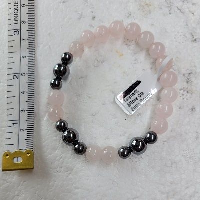 TERAHERTZ &amp; ROSE QTZ – BRACELET 8 MM BEADS