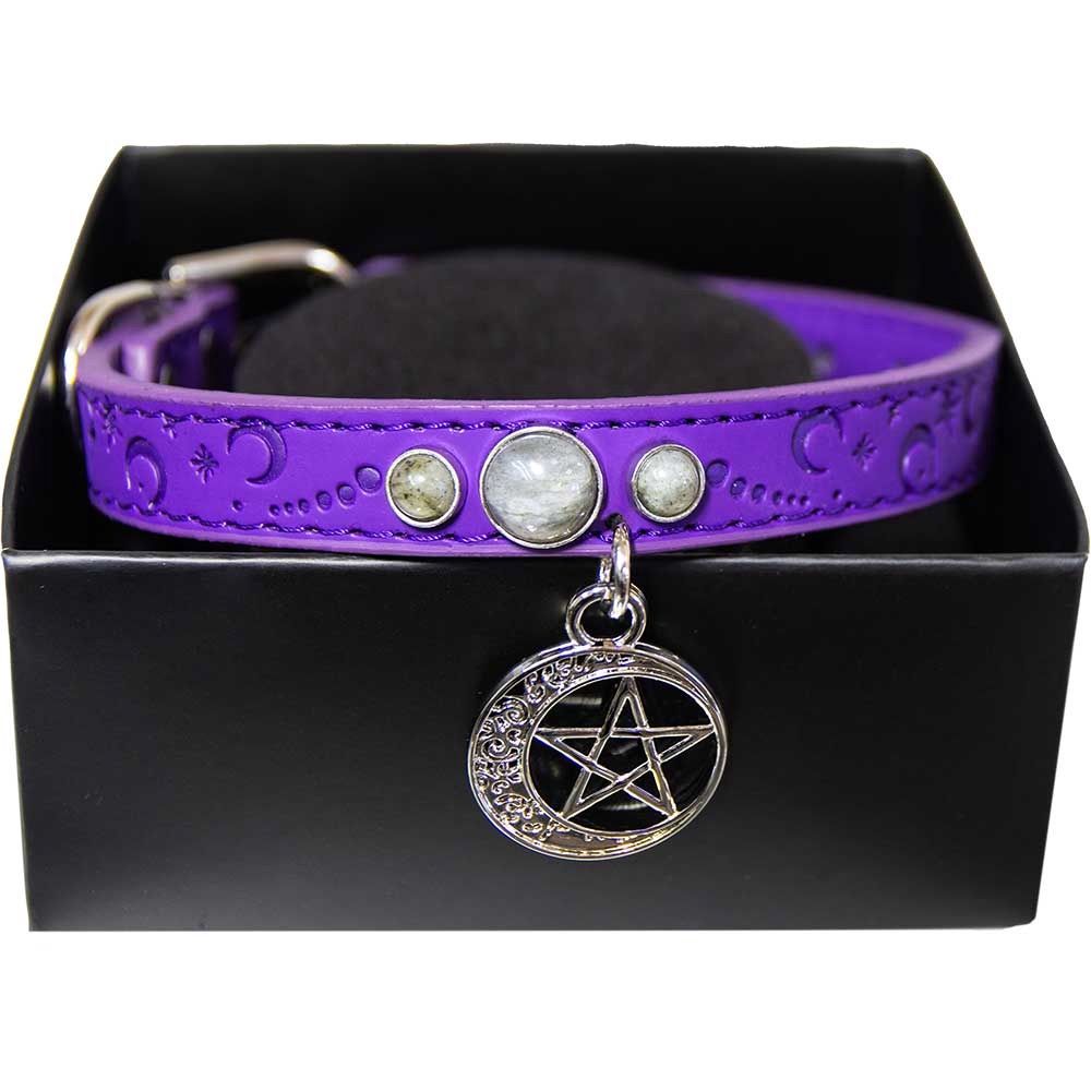 Crystal Cat or Dog Collar - Vegan Leather - Grey Moonstone