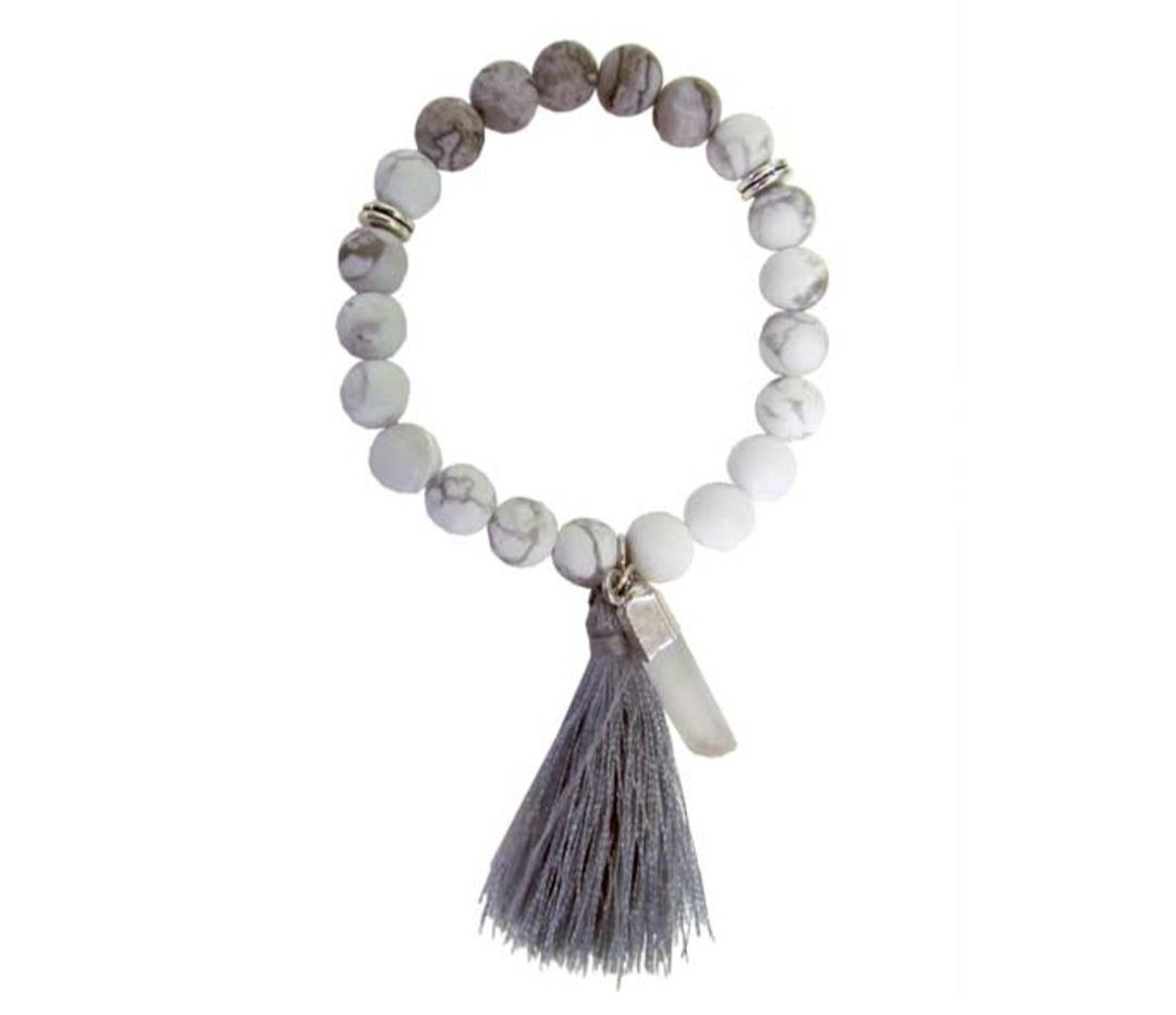Mala Bracelet - Howlite with Crystal and Tassel