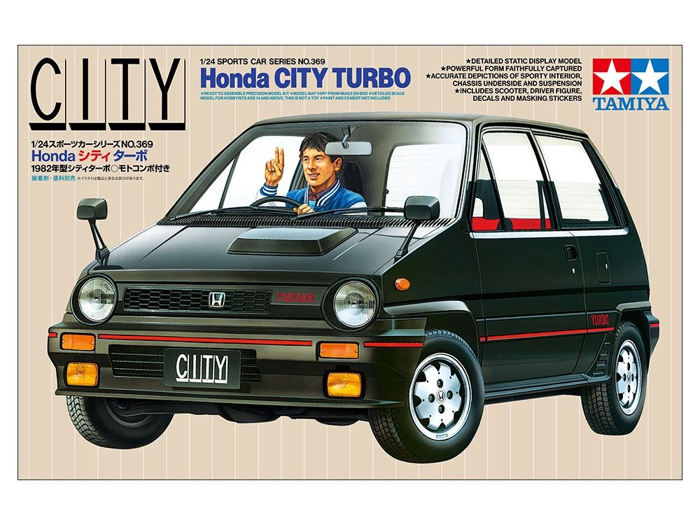 Tamiya 1/24 Honda City Turbo with Driver &amp; Motocompo Scooter 24369