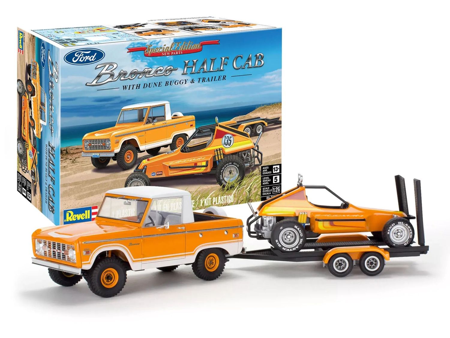 Revell 1/25 Bronco Half Cab w/Dune Buggy &amp; Trailer 85-7228