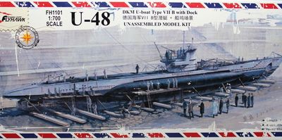 Flyhawk 1/700 U-boat Type VII B DKM U-48 with Dock (1 Ship Kit + Dockyard diorama) 1101