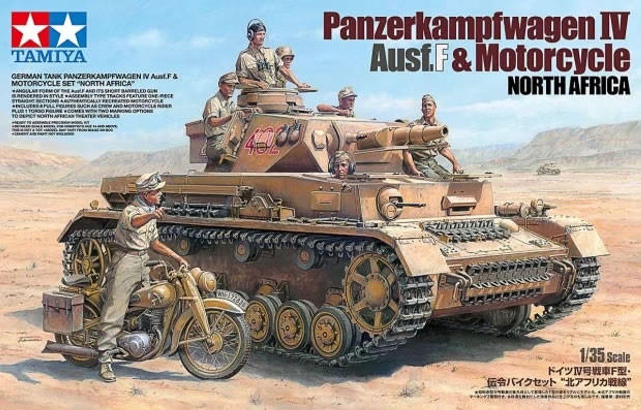 Tamiya 1/35 Panzerkampfwagen IV Ausf.F &amp; Motorcycle North Africa 25208