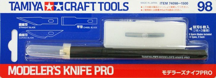 Tamiya Modeler&#39;s Knife Pro w/6 Blades Straight, Curved &amp; Chisel 74098