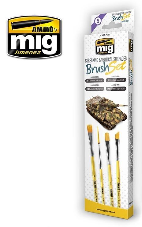 AMMO by Mig  Streaking &amp; Vertical Surfaces Brush Set 7604