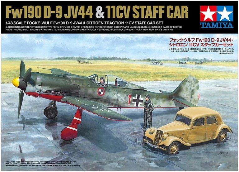 Tamiya 1/48 Focke-Wulf Fw190 D-9 JV44 &amp; Citroen 11CV Staff Car [2 kits] 25213
