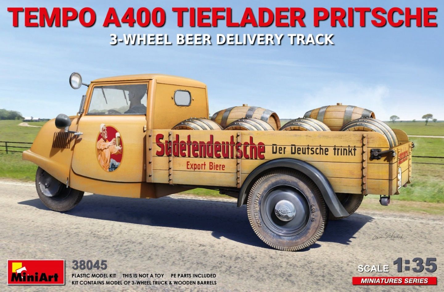 MiniArt 1/35 Tempo A400 Tieflader Pritsche 3-Wheel Beer Delivery Truck 38045