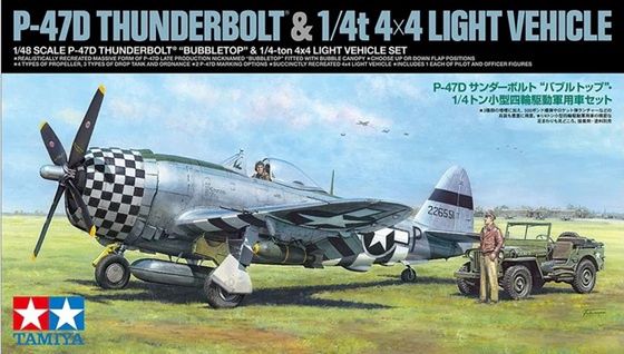Tamiya 1/48 P-47D Thunderbolt &quot;Bubbletop&quot; &amp; 1/4-ton 4x4 [2 kits] 25214