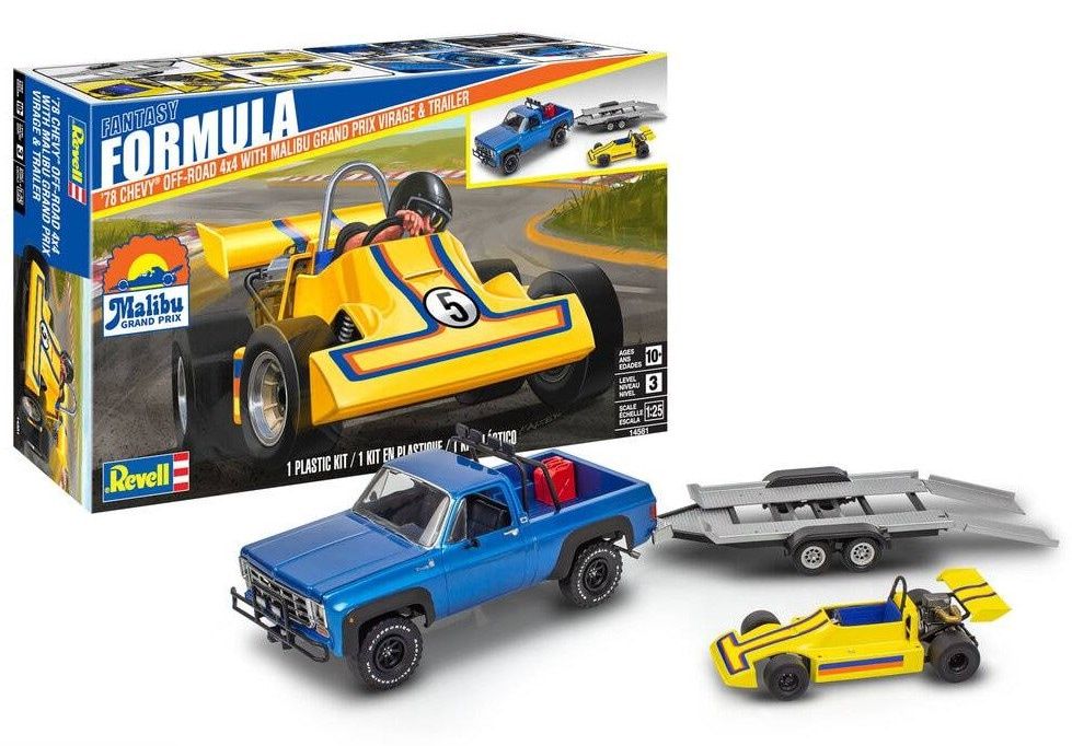 Revell 1/25 &#39;78 Chevy 4x4 Pickup + Malibu GP Virage and Trailer 14581