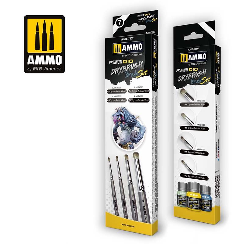 AMMO by Mig  Premium Dio Drybrush Brush Set 7607