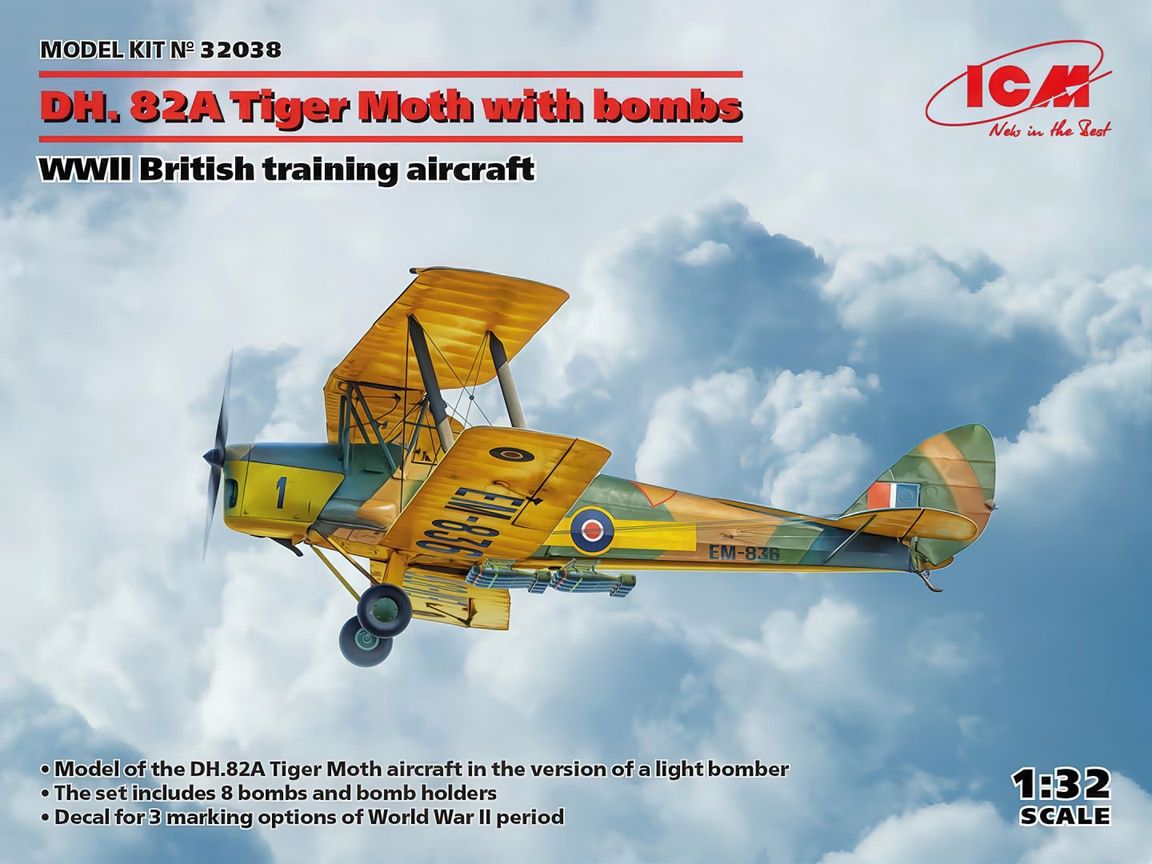 ICM 1/32 DH. 82A Tiger Moth with bombs WWII British training aircraft 32038