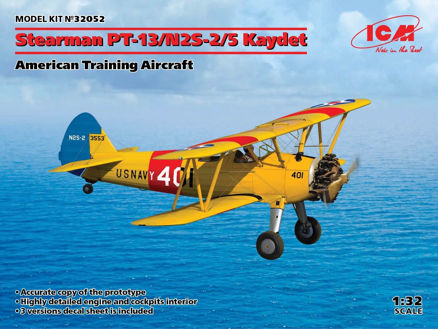 ICM 1/32 Stearman PT-13/N2S-2/5 Kaydet American Training Aircraft  32052