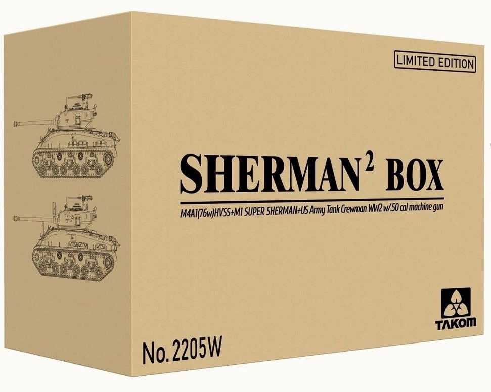 Takom 1/35 Sherman² Box M4A1(76w)HVSS + M1 Super Sherman + US Army Tank Crewman 2205W