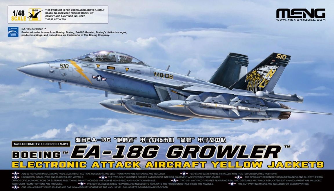 Meng 1/48 Boeing EA-18G Growler Electronic Attack Aircraft Yellow Jackets LS-019