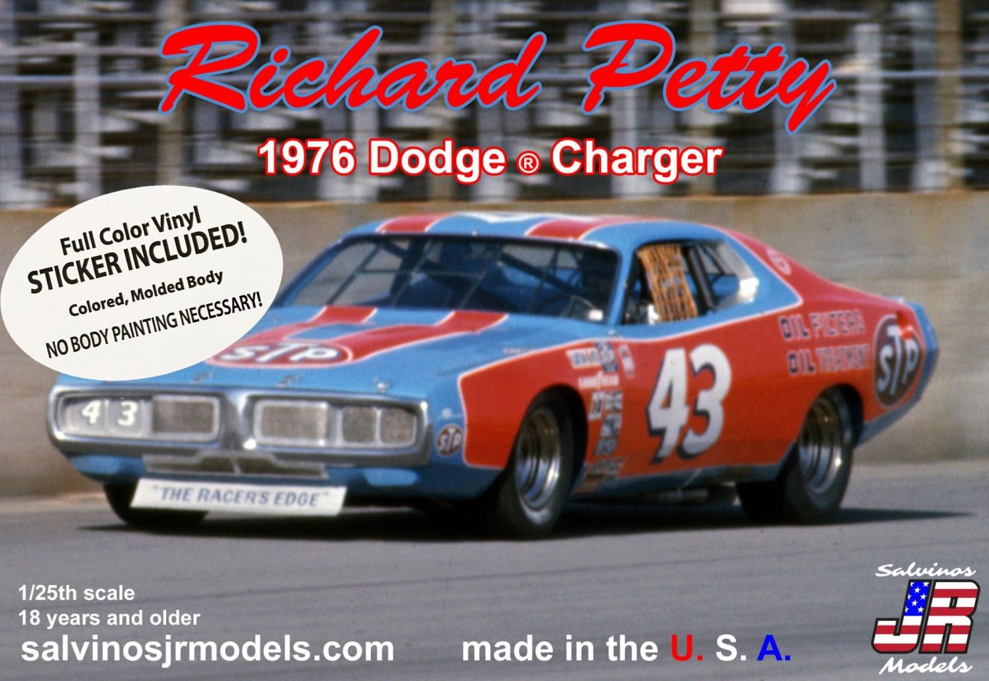Salvinos JR 1/25 1976 Dodge Charger Richard Petty STP Full Color Vinyl Sticker RPDC1976DV